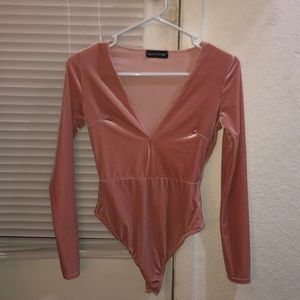 Velvet pink long sleeve body suit